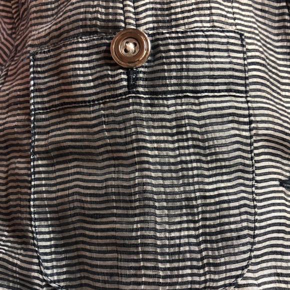 Chico’s Women’s Navy Silver Button Up Jacket Linen Blend Sheer Mini Stripe - Picture 6 of 8